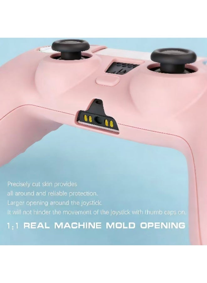 أغطية حماية وردية اللون لوحدة تحكم PS5، غطاء سيليكون واقٍ متوافق مع وحدة تحكم PS5 (6 قطع من مقابض الإبهام الوردية الاحترافية، وقطعتان من مقابض الجمجمة) (تمويه + أبيض) - Image 3